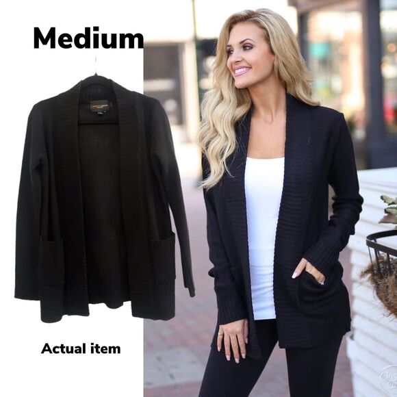 M Black Cardigan, open black knit sweater, CCB - Picture 1 of 6